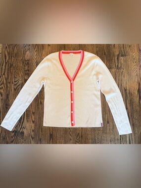 KULE Cream Cardigan with Pink-Red Trim